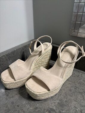ASOS Beige Espadrille Platform Wedges with Ankle Strap